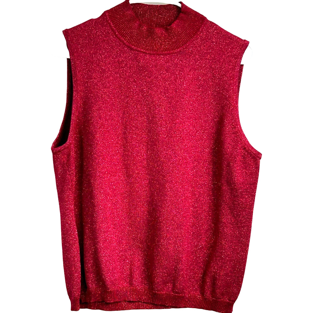 Style & Co Collection Sweater Vest Womens XL Red Excellent Metallic Mock‎ Neck